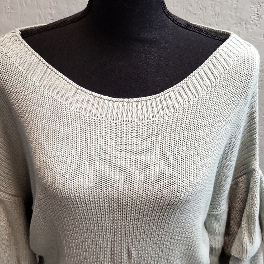 Express Boat Neck Layered Ruffle Sleeve Sweater - Picture 2 of 7